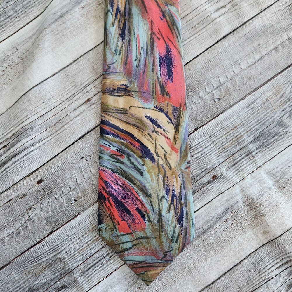 Vintage Bugle Boy Mens Tie Abstract Marbled Geometric Multi-Color Retro 90s 4X58